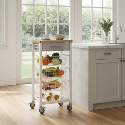 48cm W Steel Kitchen Island and with Locking Wheels