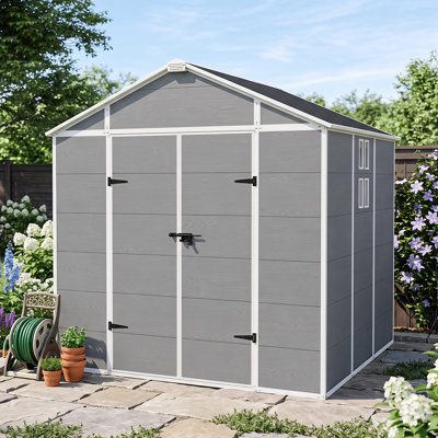 Remise de rangement extérieure en plastique 8 x 8 pi pour jardin, grande remise en résine avec plancher, porte verrouillable et évent