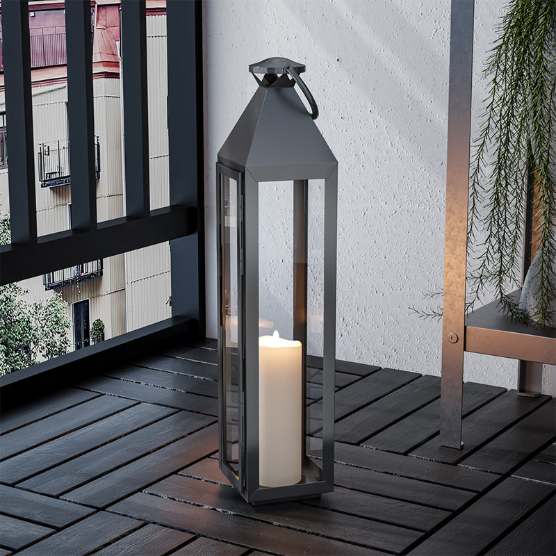 Stainless Steel Floor Lantern, 53cm H x 18cm W x 19cm D, Black