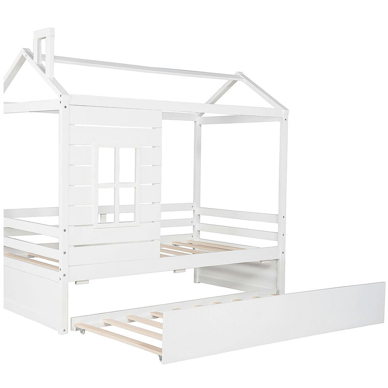 Lit double en bois avec tiroir double (blanc)