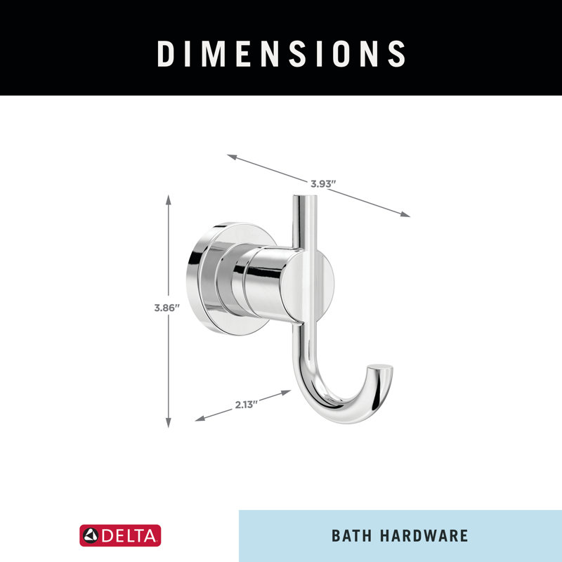 Nicoli Double Towel Hook Bath Hardware Accessory, Polished Chrome