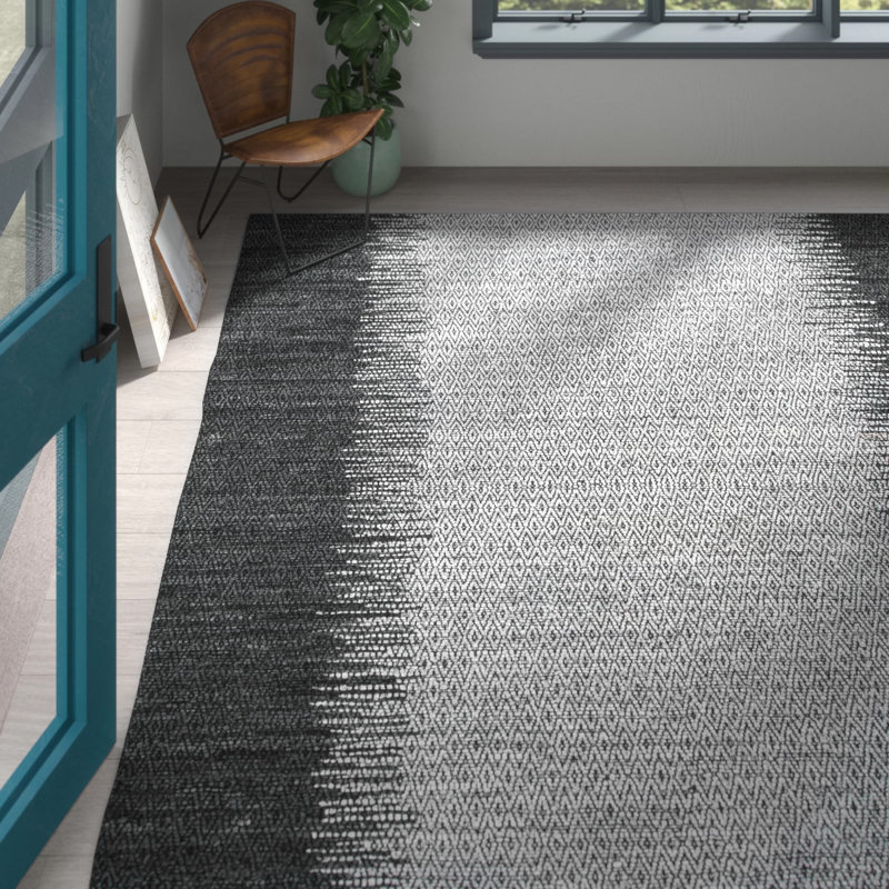 Tapis géométrique en cuir tissé à la main gris Exley, Rectangle 8 pi x 10 pi
