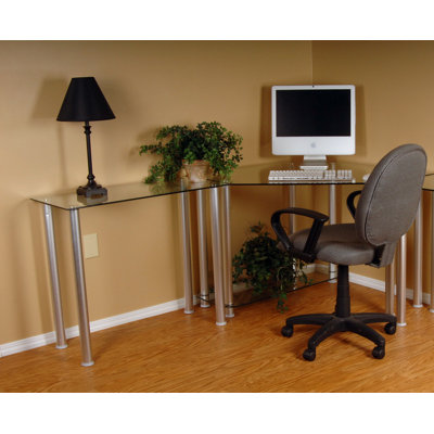 Corner Glass Top Metal Base Computer Desk