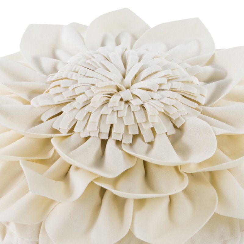 Decorative Throw Pillow 3D Flower Round Pillow Accent Handmade Cushion with Insert for Home Decor, Cream White, 14" x 14"