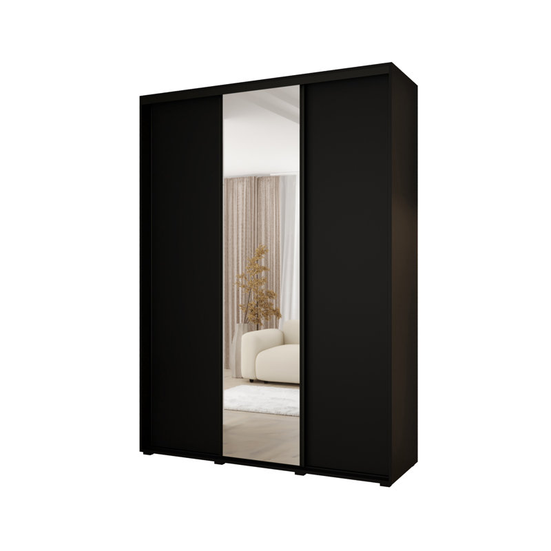 3 Door Manufactured Wood Wardrobe, Black, 235" H x 170" W x 45" D