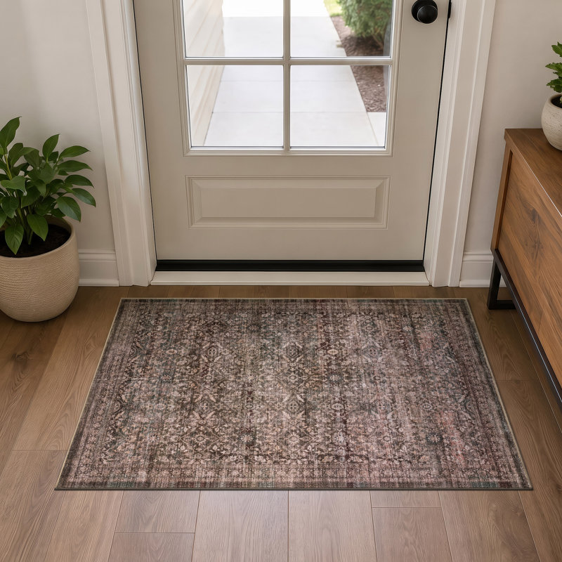 Tapis brun antidérapant délavé à la machine délavé à la machine, 2 pi x 4 pi