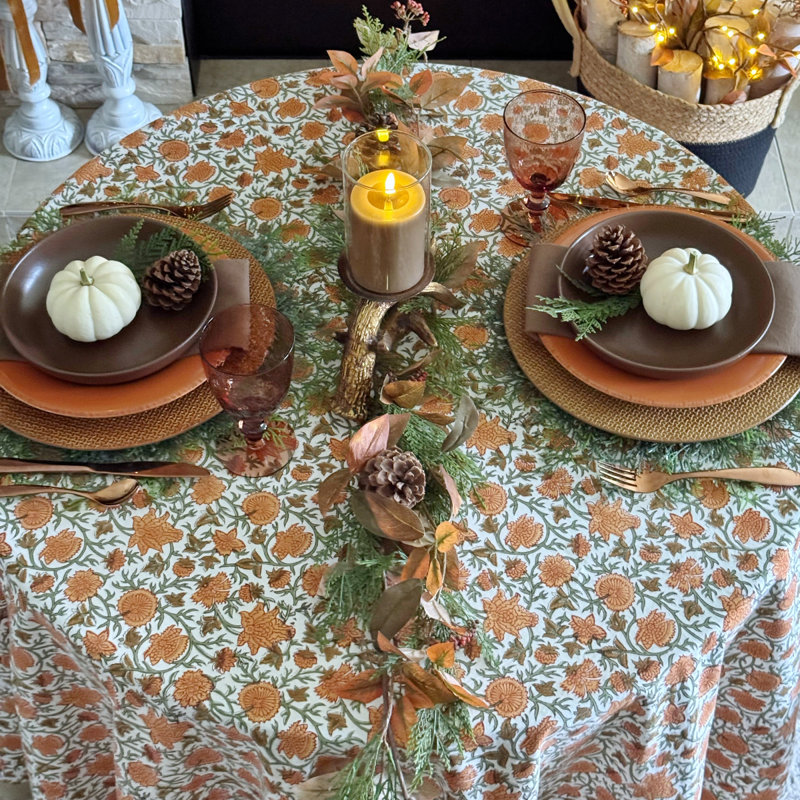 Handcrafted Floral Tablecloth, 90" Round