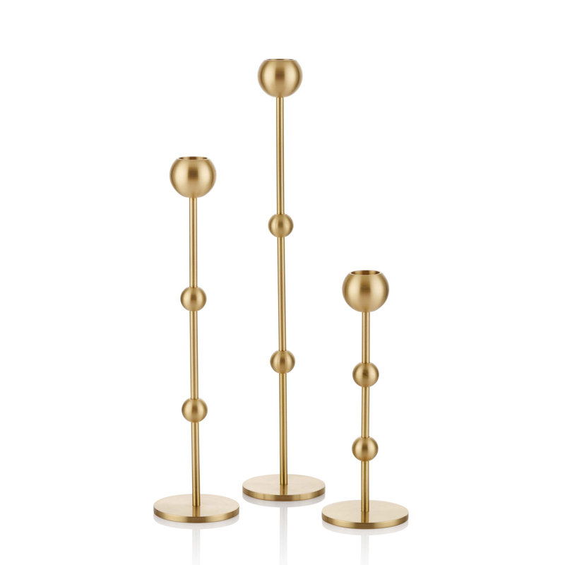 Ensemble de chandelles de table en laiton 3 pièces, H 13,4 po x l 2 po x P 2 po