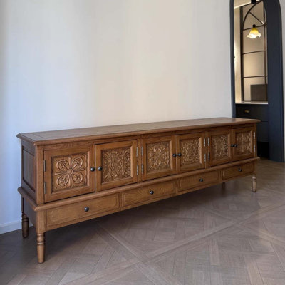Vintage Solid Wood Carved TV Cabinet