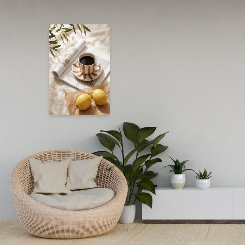 «Morning Coffee and Lemons Peaceful Serene Abstract Landscape Nature», art mural, H 24 po x l 16 po