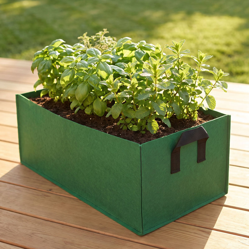 Jardinière surélevée en tissu, sac de culture rectangulaire avec poignées, Vert, 1