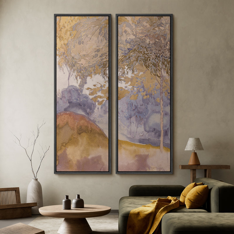 Ensemble de 2 toiles encadrées 20 x 60 pouces Vintage Floral and Landscape, Noir