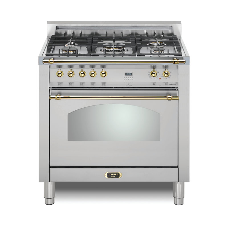 Lofra Dolcevita Series 36 Inch Dual Fuel Range with 5 Sealed Brass Burners, Stainless Steel/Brass