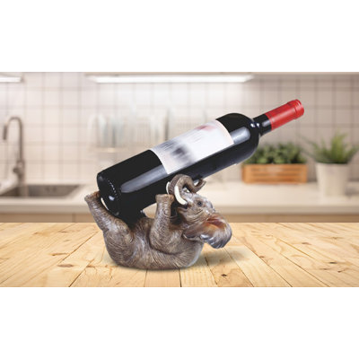 8.25"W Grey Whimsical Elephant 1 Bottle Tabletop Wine Bottle Rest Rack Unique Gifts