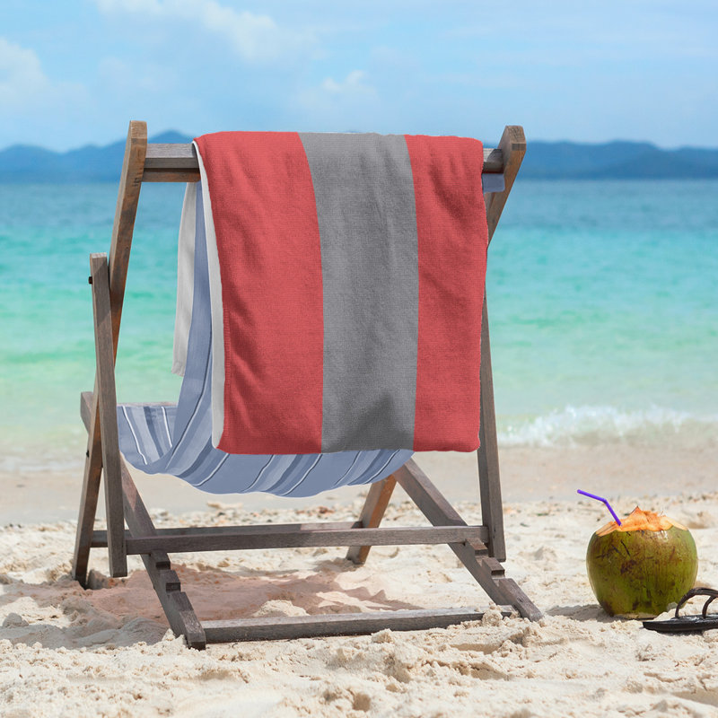 Lightweight Beach Towel, Poly/Cotton, Red/Flat Gray/Red