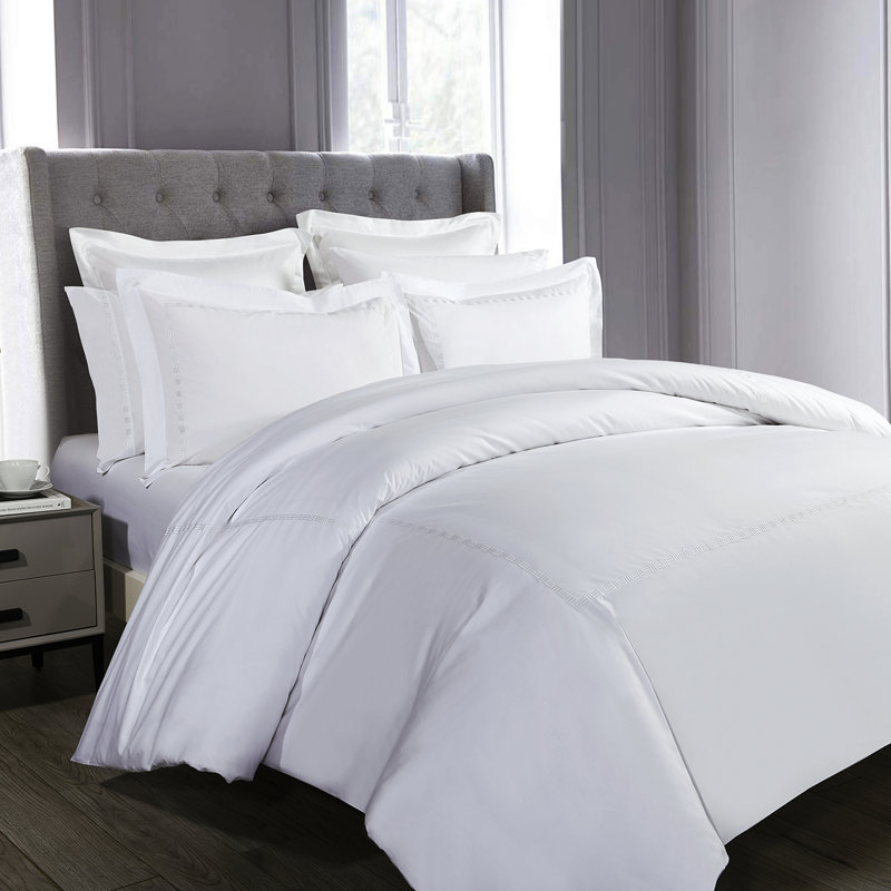 Hotel Grand Tencel Lyocell And Cotton Blend Embroidered Oversize Duvet Cover Set, King Duvet Cover + 2 King Shams, White