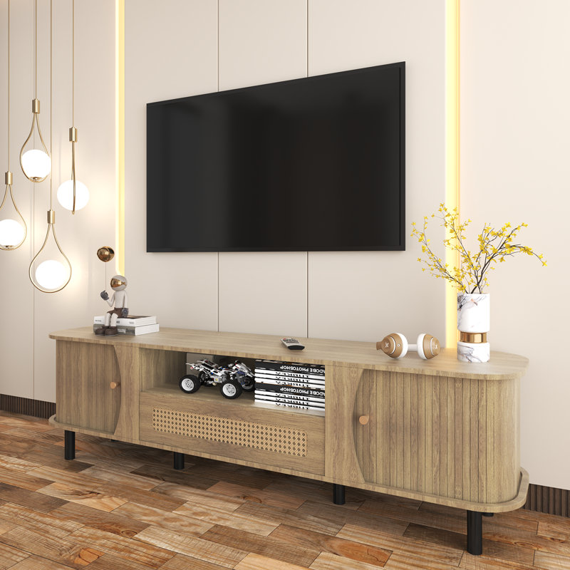 Fluted TV Stand - Modern Freestanding Home Entertainment Console, 75" TV Stand with 2 Storage, 2 Shelves-Curved Round Edge TV and Media Console Table Length 70.8 inches