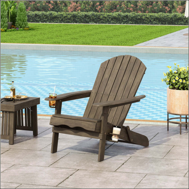 Classic Adirondack Chair With Folding Design And Cup Holders, Perfect For Relaxing Outdoor Experiences, Gray