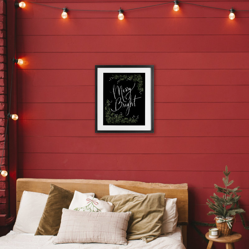 Impression encadrée sous verre Minimal Merry & Bright with Botanicals, conception par Dogwood, Cadre noir minuit