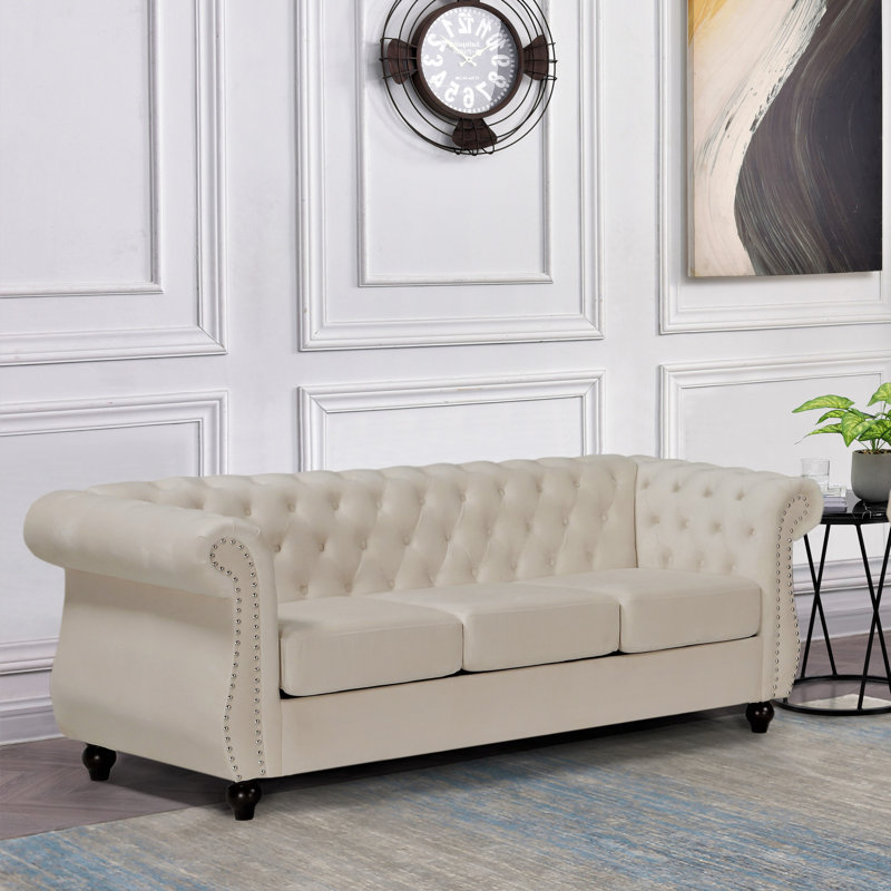 Canapé classique en velours Chesterfield, Beige