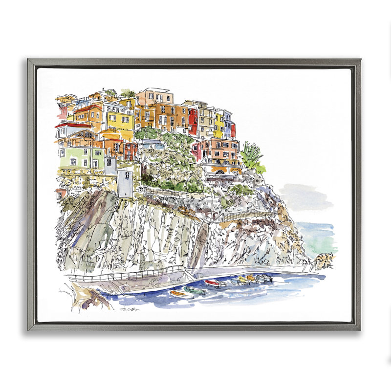 Cadre flottant Wanderlust Seaside Motif, design par Tim Coffey, Cadre flottant gris lustré, H 17 po x l 21 po