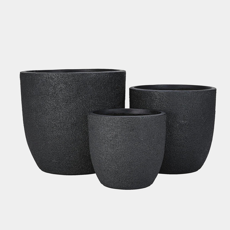 Ensemble de 3 pots de fleurs d'intérieur et d'extérieur légers texturés MGO de 16,9 po + 13,9 po + 11,22 po Dia, Noir
