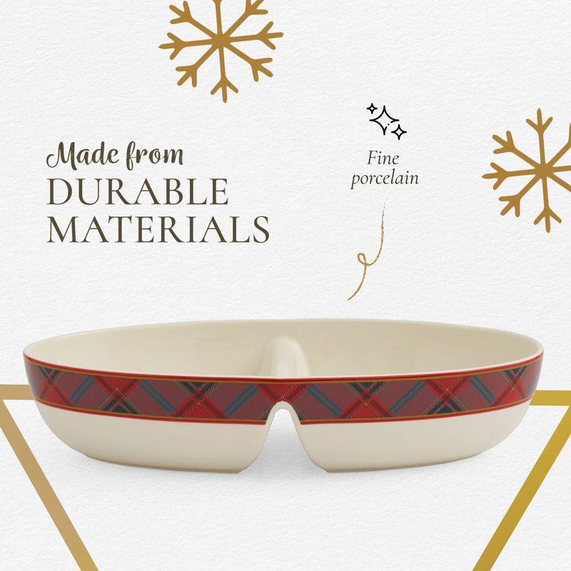 Spode Christmas Tree Tartan Oval Divided Server 13"