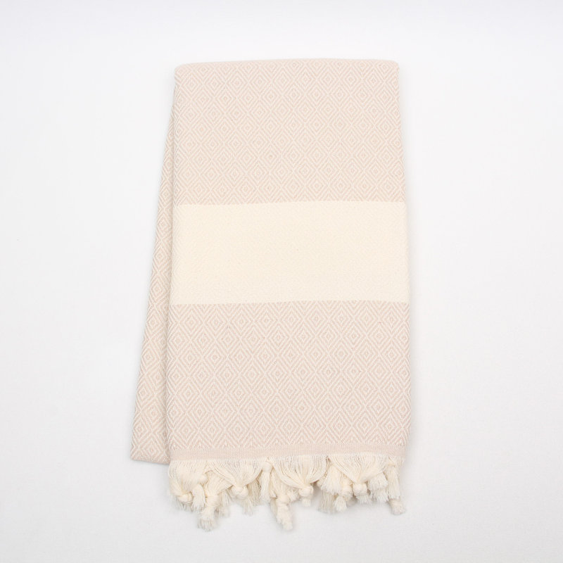 Diamond Pattern Turkish Cotton Towels – Peshtemal & Peshkir, Quick Dry & Soft, Beige, Hand Towel - 1 Pack