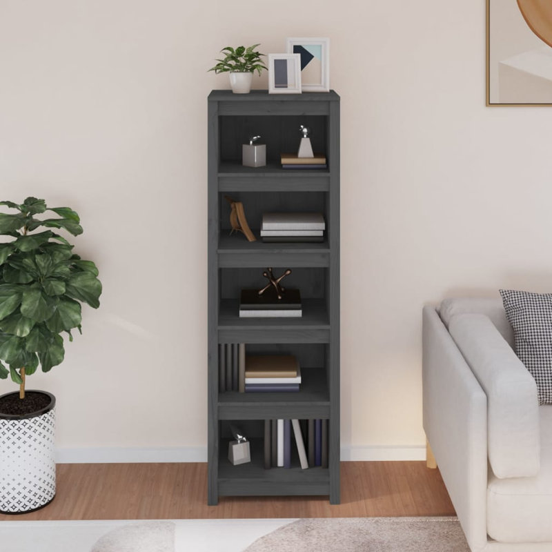 Shinn 154cm H Solid Wood Standard Bookcase, Grey, 154cm H x 50cm W x 35cm D