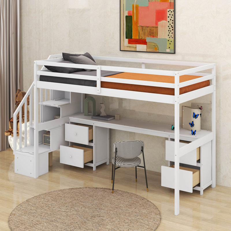 Base de lit simple avec bureau et tiroir, Gris