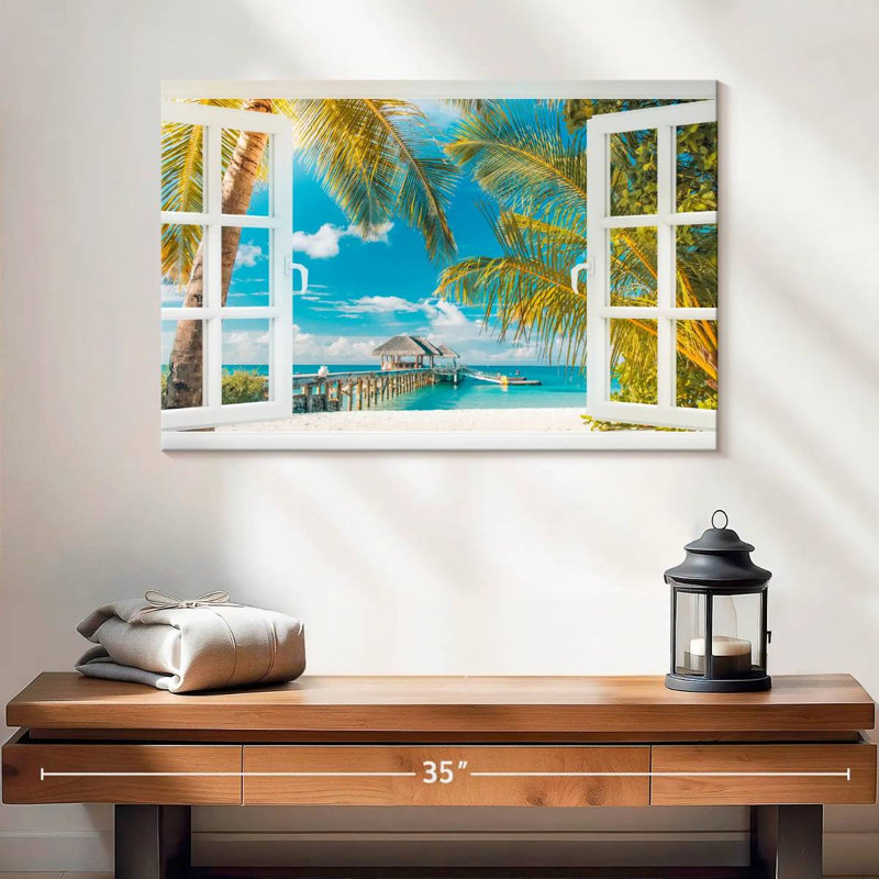 Faux fenêtre scène sur toile, H 24 po x l 16 po x P 1,25 po