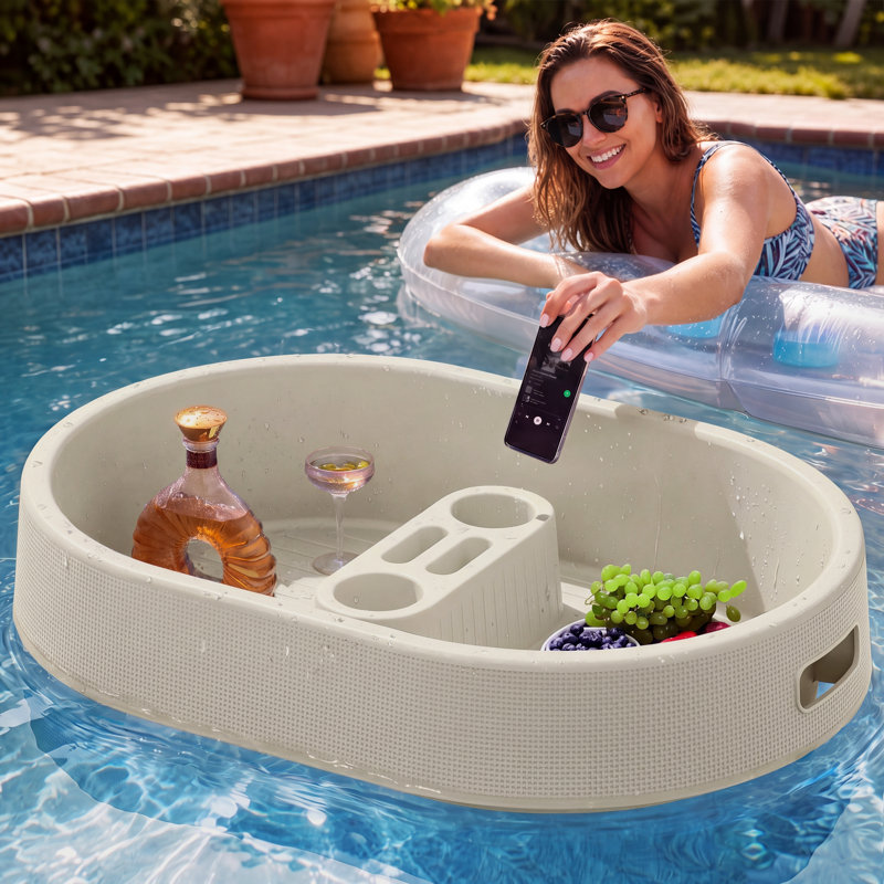 Plateau de service flottant étanche pour piscine avec porte-gobelets, emplacements pour téléphone et poignées, plateau flottant pour boissons et aliments pour une fête au bord de la piscine