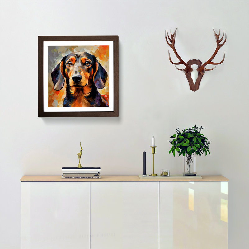Dachsund Abstract Expressionism No.1 - Framed Print, Walnut