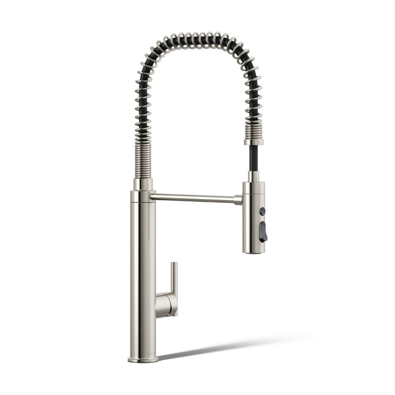 Robinet de cuisine semi-professionnel à pré-rinçage avec douchette extractible Kohler Purist®, Nickel poli éclatant