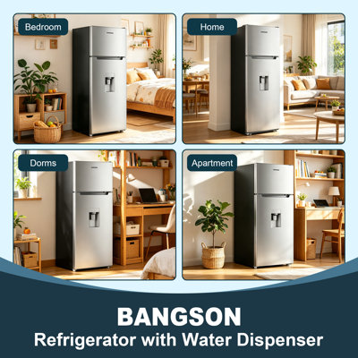 BANGSON 7.3 Cu.Ft Refrigerator with Water Dispenser, Apartment Refrigerator with Freezer, Adjustable Thermostat, Low Noise, Fridge for Office, Kitchen, and Home, Silver