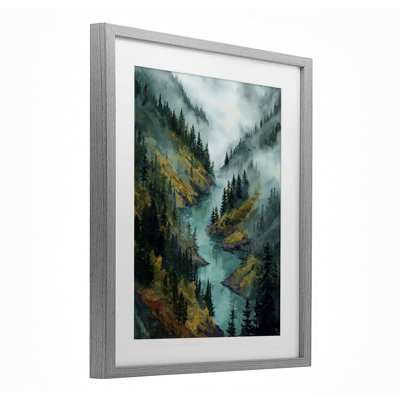 Turquoise Mountain River Bends Framed Print Under Glass, design by Franklyn Gregory