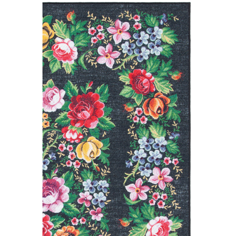 Sukhraj Performance Machine Washable Floral Rug, Square 6'7"