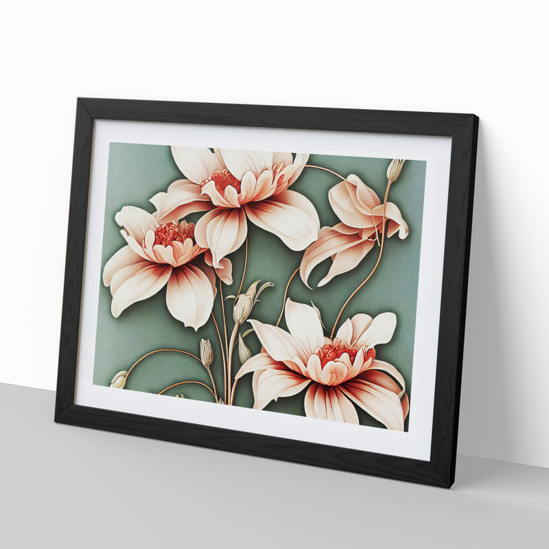 Floral Nouveau Vol.1 - Single Picture Frame Print, Black, 46cm H x 64cm W x 2cm D