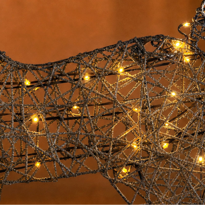Décoration de Noël extérieure en rotin 3D représentant une famille de rennes, 130 cm (51 po), avec lumières DEL blanc chaud et 3 pièces.