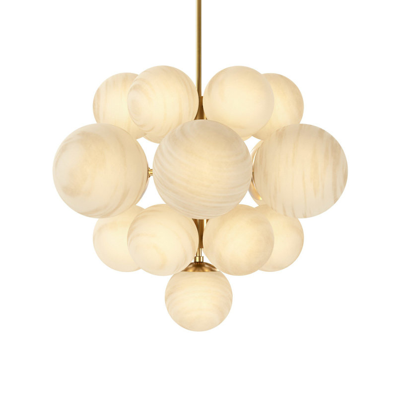 Nova 19 - Light Chandelier, Cream Marble, Burnished Brass