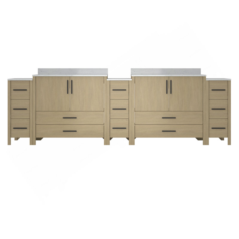 108"W×22"D×34"H Double Sinks Bathroom Vanity Cabinet,Freestangding Storage Vanity Cabinet With White Countertop