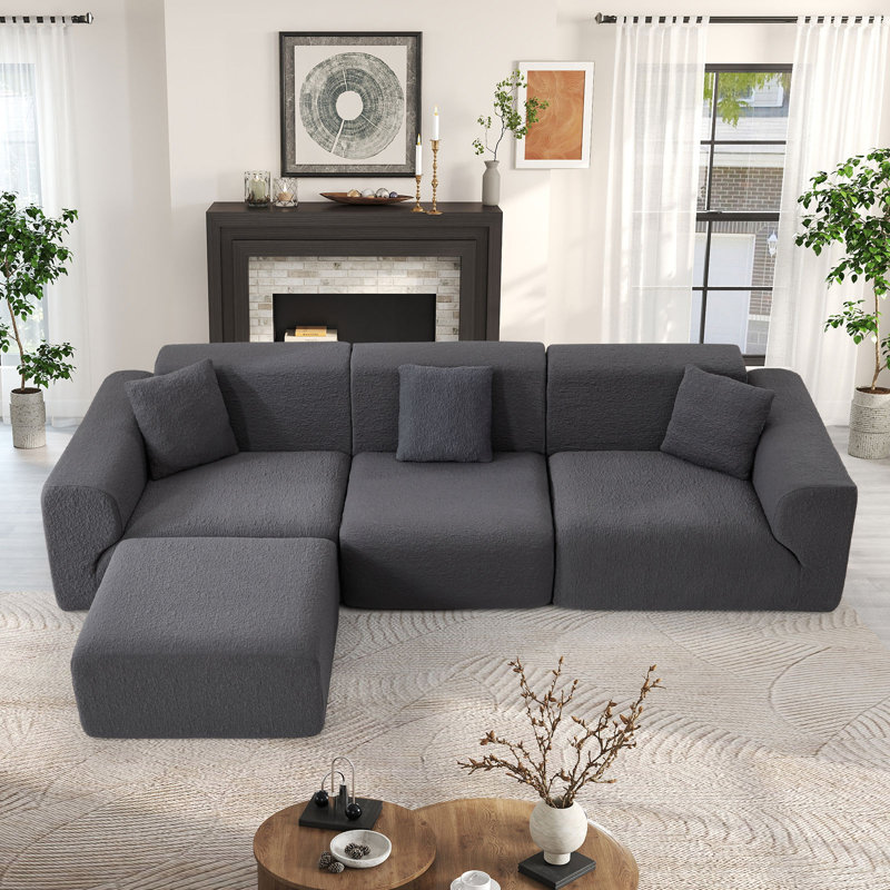 Modern L-Shaped Boneless Modular Compressed Foam Sectional, Gray