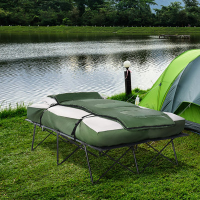 2 lits de camping d'extérieur avec sac de couchage, matelas gonflable et coussins apaisants, matelas gonflable de transport, coussins de transport pratiques pour les escapades