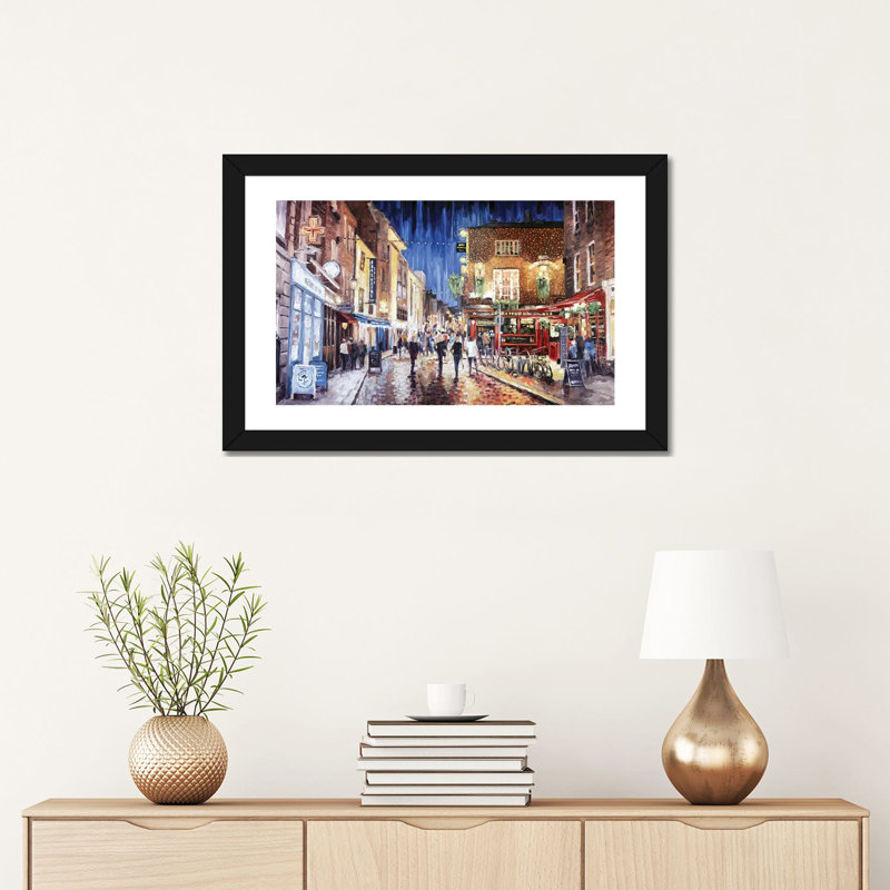 Temple Bar par Roger Disney - reproduction d'art, H 16 po x l 24 po x P 1 po, Papier encadré noir, Blanc