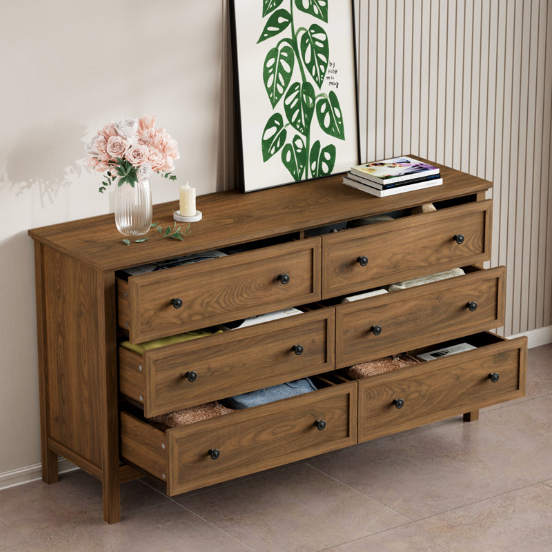 55.1" W 6 Drawer Dresser for Living Room, Bedroom, Brown