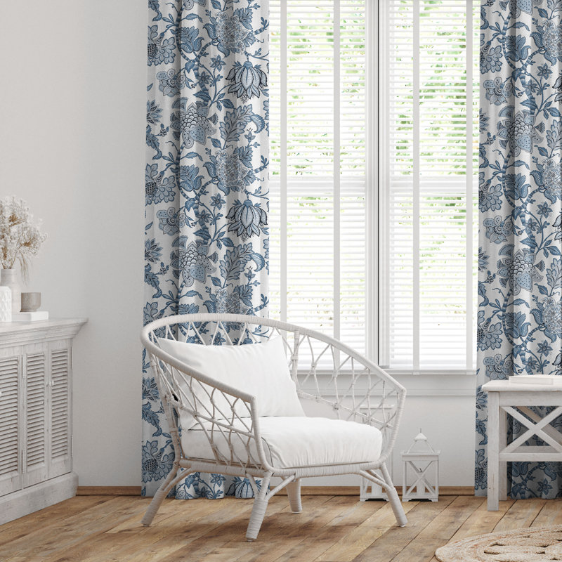 Bronte Cornflower Cotton Grommet Top Drapery Panel Set of 2, 50" W x 108" L