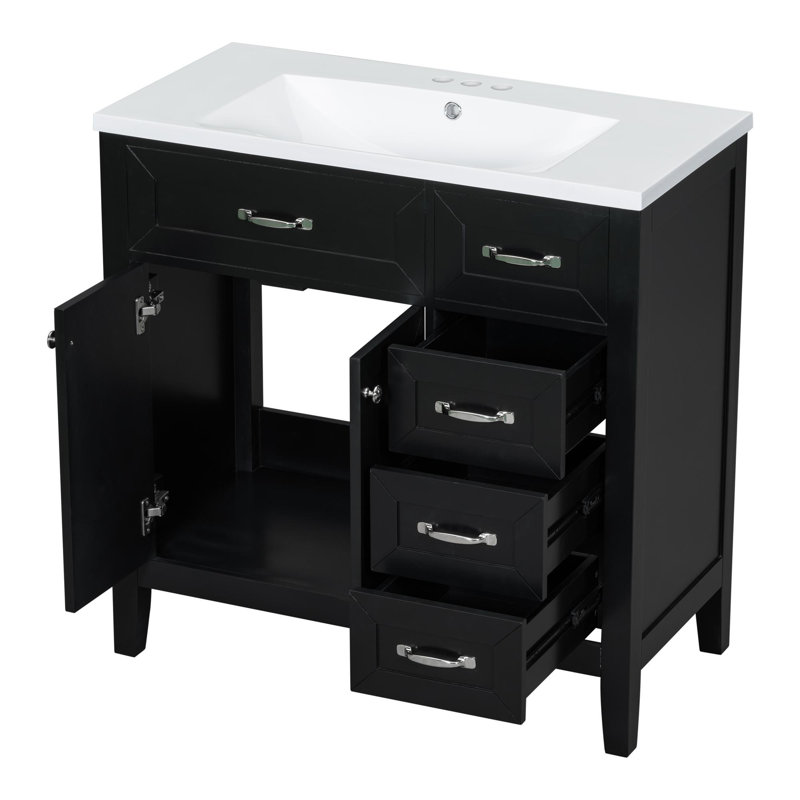 Meuble-lavabo de 36 pouces, Noir, Argent argent