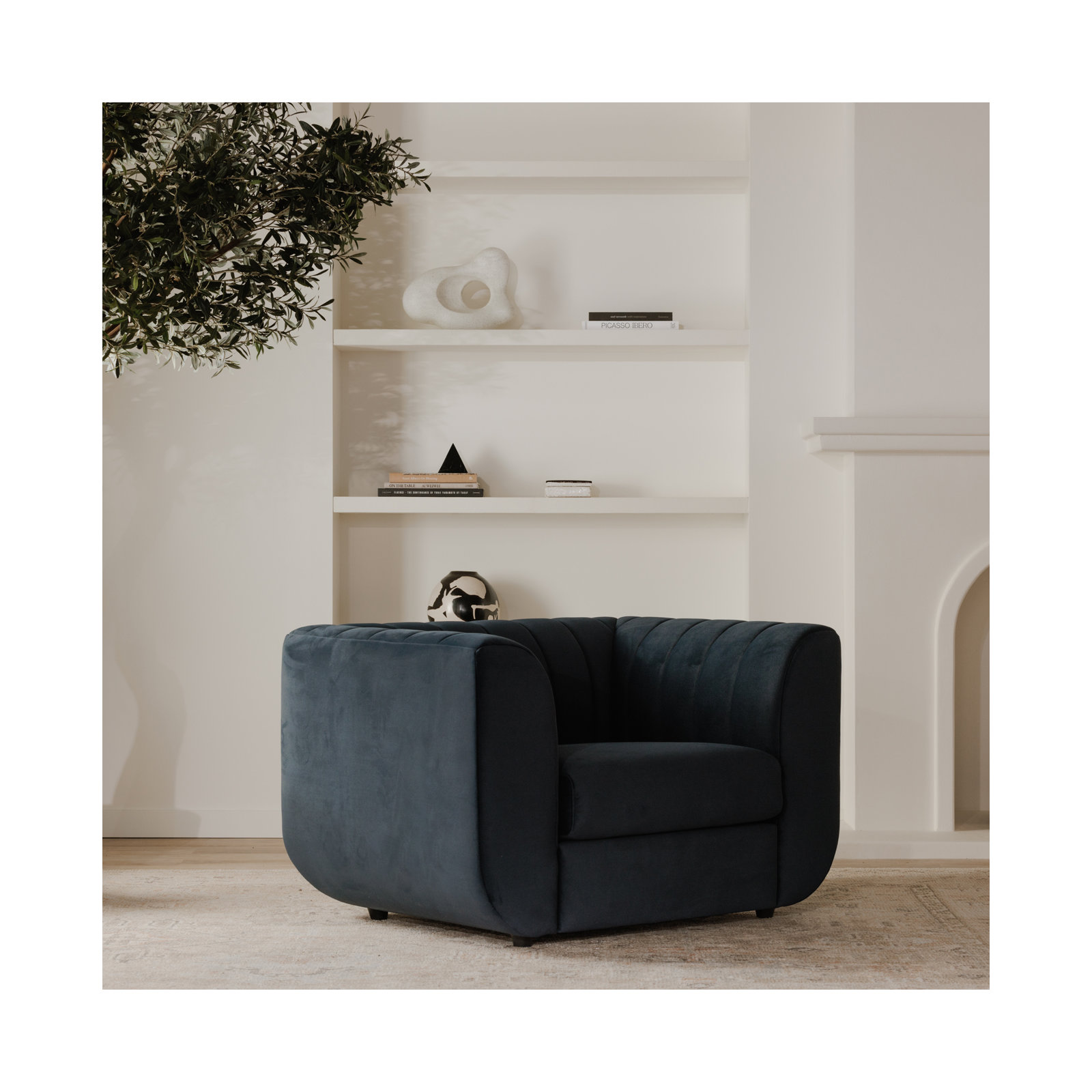 Daley Upholstered Accent Chair, Deep Blue Performance Velvet