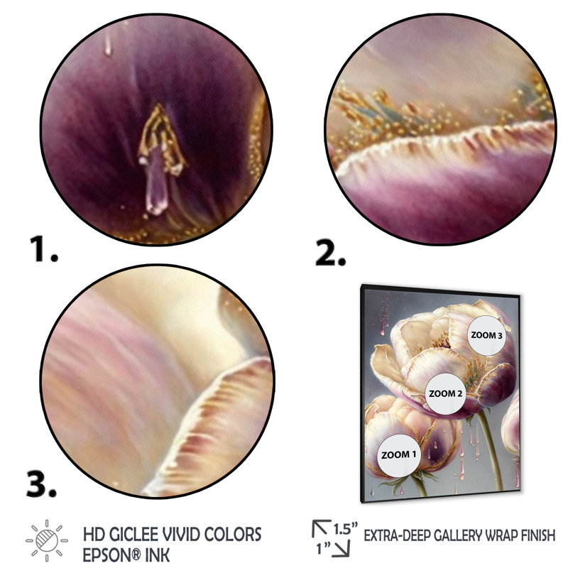 Crème et mauve tulipe II - reproduction d'art sur toile encadrée, H 32 po x l 16 po x P 1 po