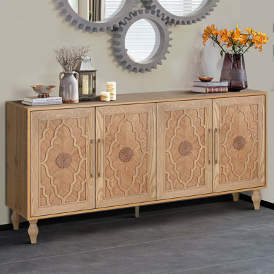 Console en bois avec poignée en métal, porte fleur sculptée
